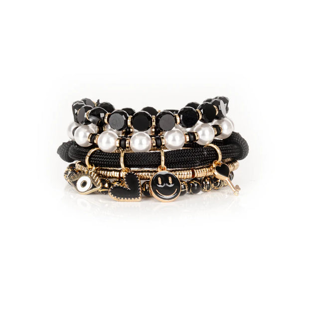 The Dark Black Pearl Charm Stack Bracelet