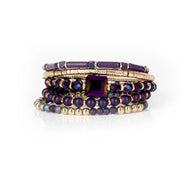 The Dark Midnight Amethyst Crystal Bracelet Stack Deep Purple & Gold Sale price