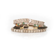 The Dark Pavé Lock Multi-Layer Beaded Bracelet Stack Sand & Olive