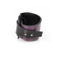The Dark Black & Deep Plum Leather Wrap Bracelet Sculpted Ring