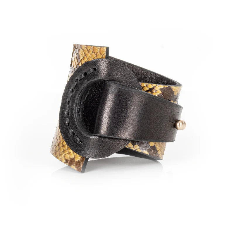 The Dark Python Leather Wrap Bracelet Gold Scale & Black