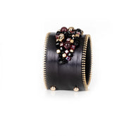 The Dark Black Leather Crystal Statement Cuff Ruby Glass & Gold Zip