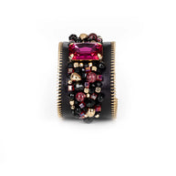 The Dark Black Leather Crystal Statement Cuff Ruby Glass & Gold Zip