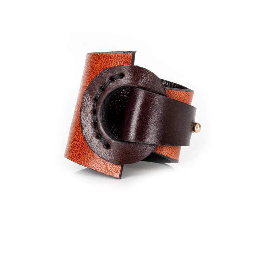 The Dark Architectural Dual-Tone Leather Statement Cuff Cognac