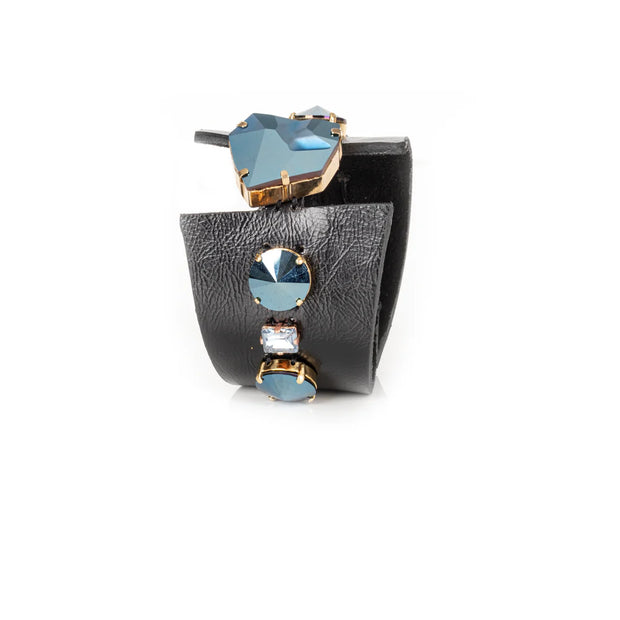 The Dark Midnight Steel Crystal Leather Cuff