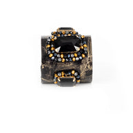 The Dark Black Crystal Embellished Leather Statement Cuff Bracelet