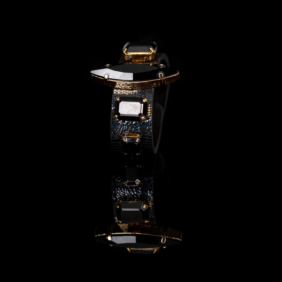The Dark Obsidian Eclipse Crystal Leather Cuff