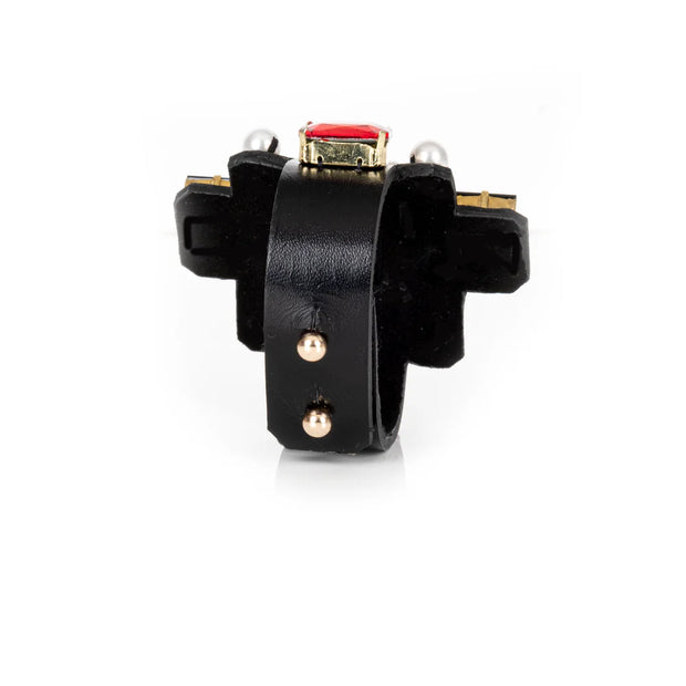 The Dark Imperial Crown Crystal Leather Cuff