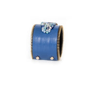 The Dark Azure Cascade Cuff Blue Leather Crystal Drop Statement Bracelet