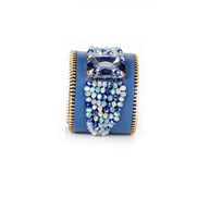The Dark Azure Cascade Cuff Blue Leather Crystal Drop Statement Bracelet