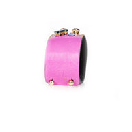 The Dark Pink Leather Crystal Cuff Bracelet with Multicolor Gemstones