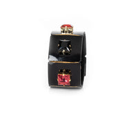 The Dark Black Leather Crystal Cuff Bracelet with Red & Black Square Stones