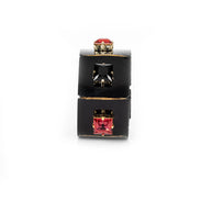 The Dark Black Leather Crystal Cuff Bracelet with Red & Black Square Stones