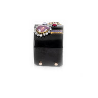 The Dark Black Leather Crystal Cuff Bracelet with Multicolor Stones