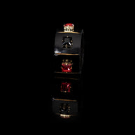 The Dark Black Leather Crystal Cuff Bracelet with Red & Black Square Stones