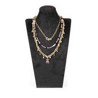 The Dark Layered Gold Chain Necklace with Purple Crystal Bear Charm