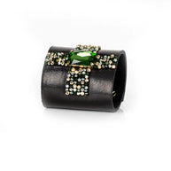 The Dark Crystal Ribbon Leather Cuff Bracelet Black & Emerald Spark