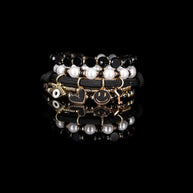 The Dark Black Pearl Charm Stack Bracelet
