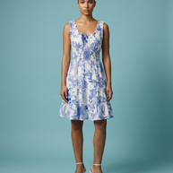 Blue Floral Smocked Tiered Mini Dress