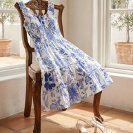Blue Floral Smocked Tiered Mini Dress