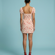 Cherry Print Puff Sleeve Front-Zip Mini Dress