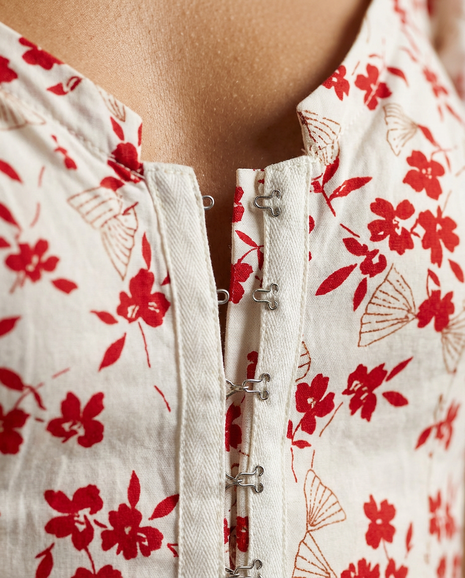 Cherry Print Puff Sleeve Front-Zip Mini Dress