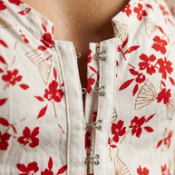 Cherry Print Puff Sleeve Front-Zip Mini Dress