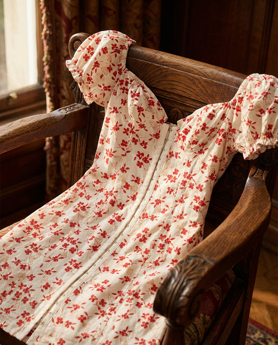 Cherry Print Puff Sleeve Front-Zip Mini Dress