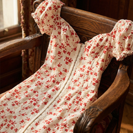 Cherry Print Puff Sleeve Front-Zip Mini Dress