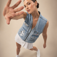 Painted Denim Crop Vest