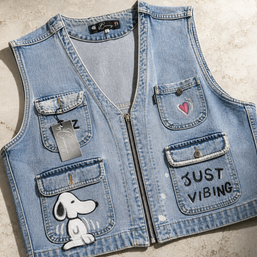 Painted Denim Crop Vest