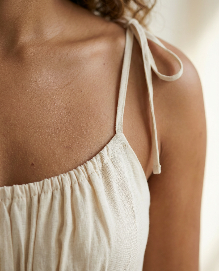Cream Tie-Strap Square-Neck Babydoll Mini Dress