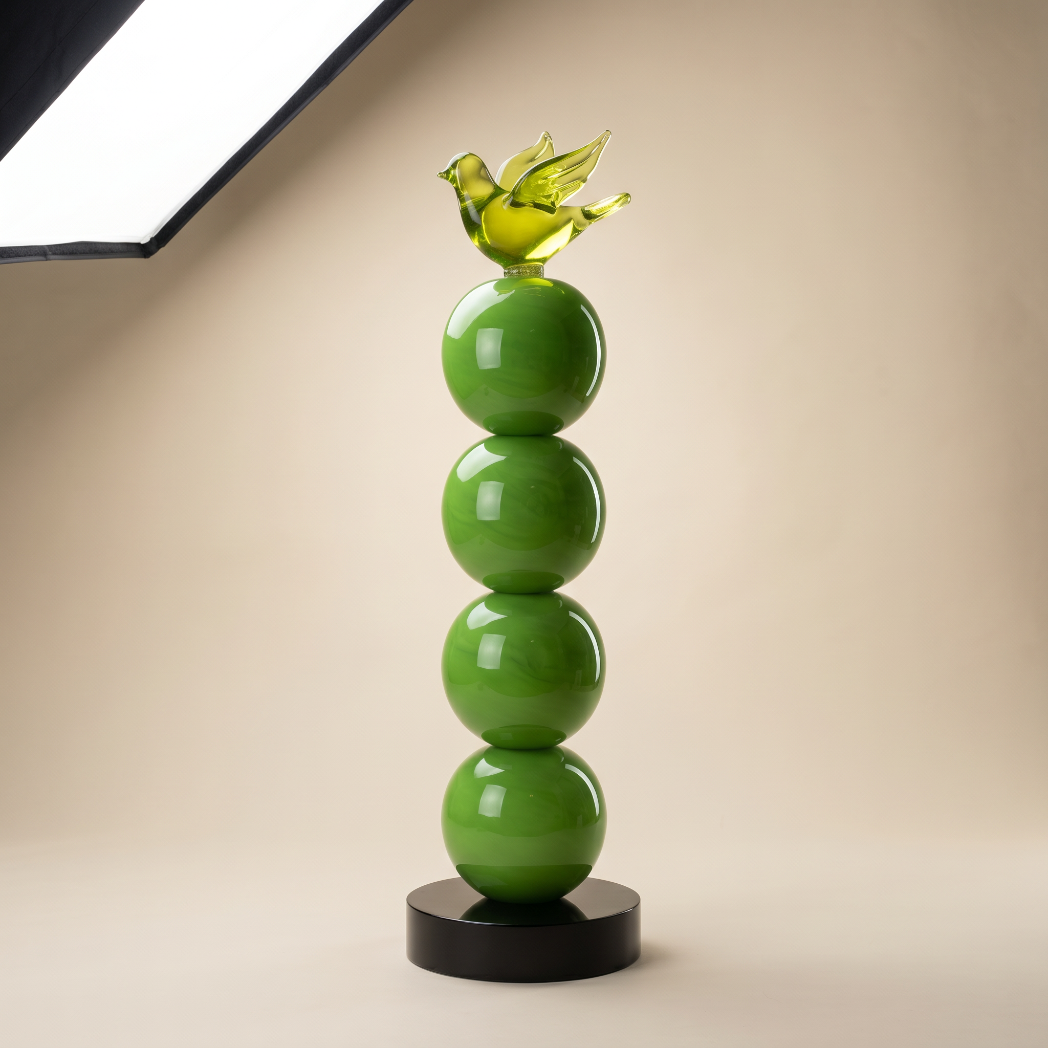 Tati deco Green glass bird stack large