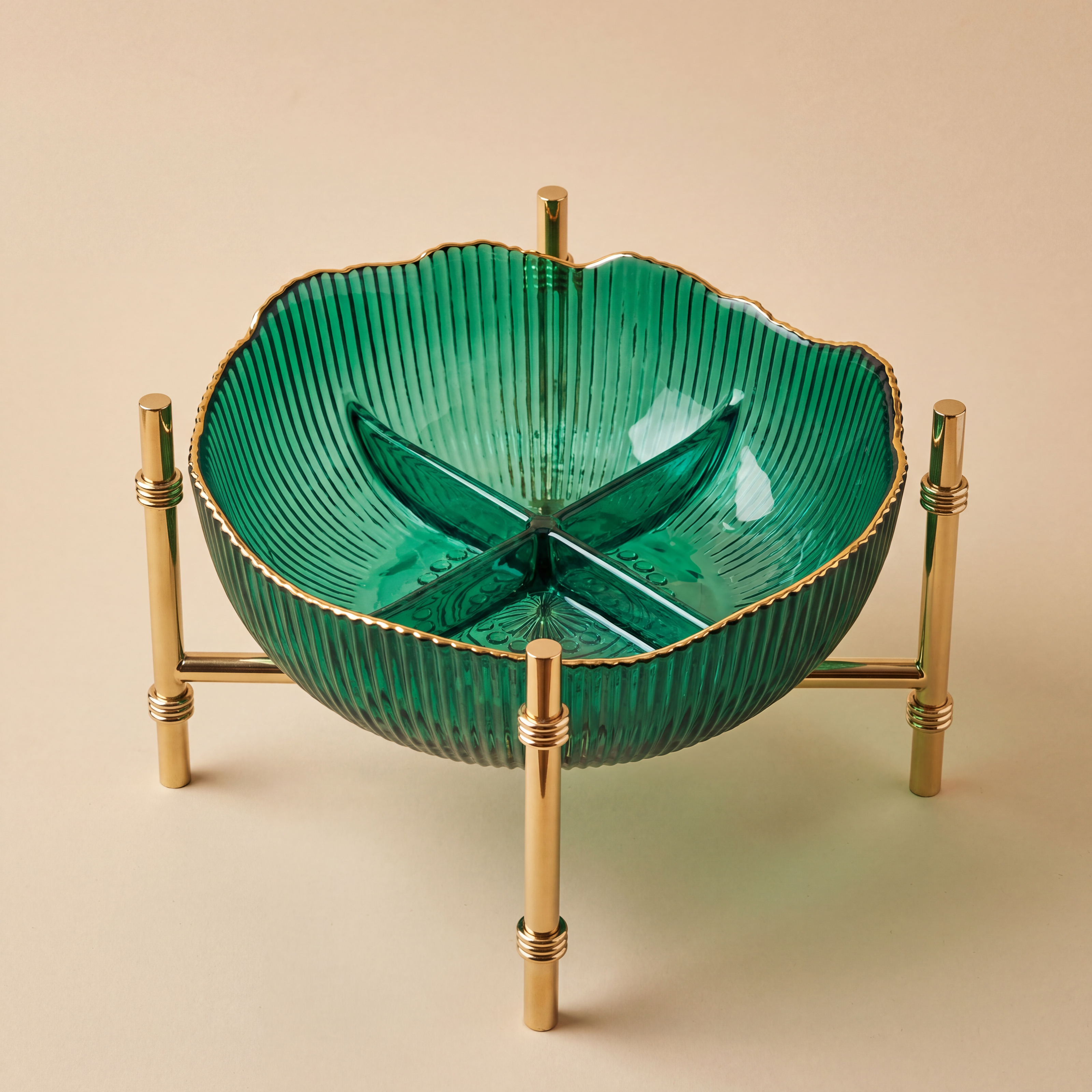 Tati deco Emerald scalloped footed bowl