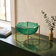 Tati deco Emerald scalloped footed bowl