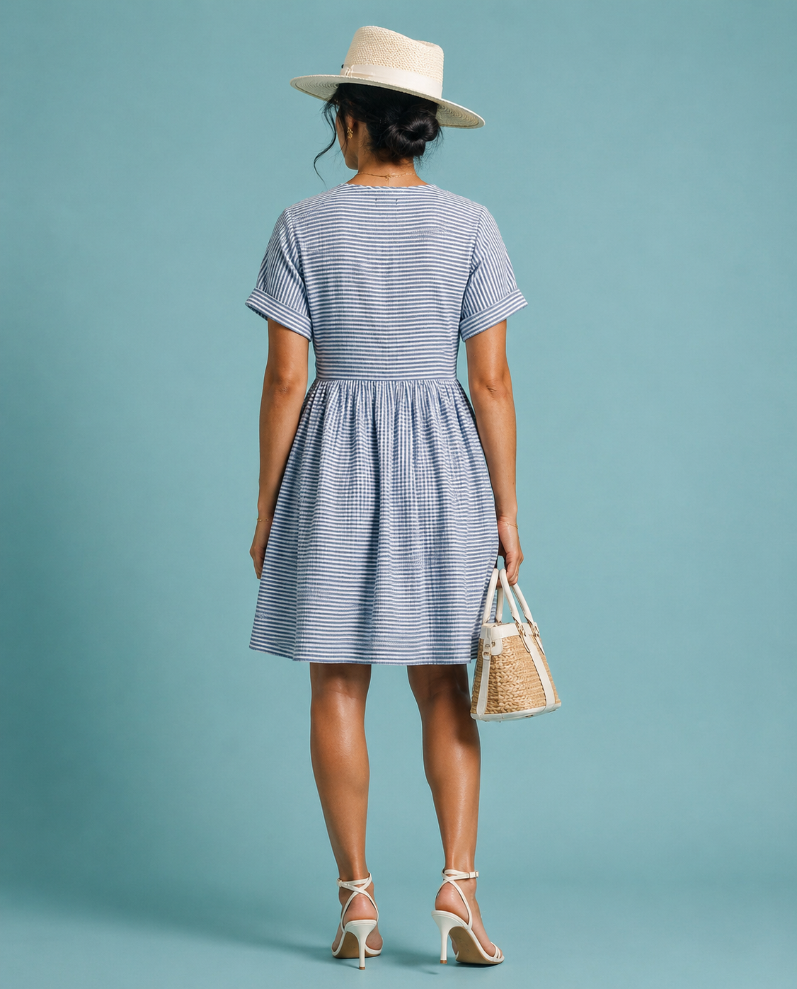 Striped Seersucker V-Neck Wrap Mini Dress
