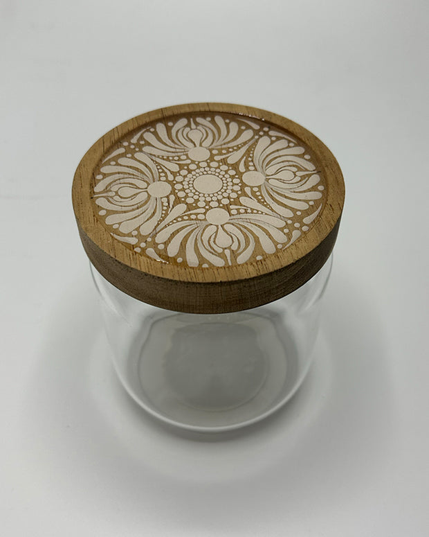 Set of 3 glass jars with wooden top