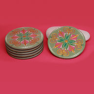Set of 6 Round Wooden Coasters - Tulip design