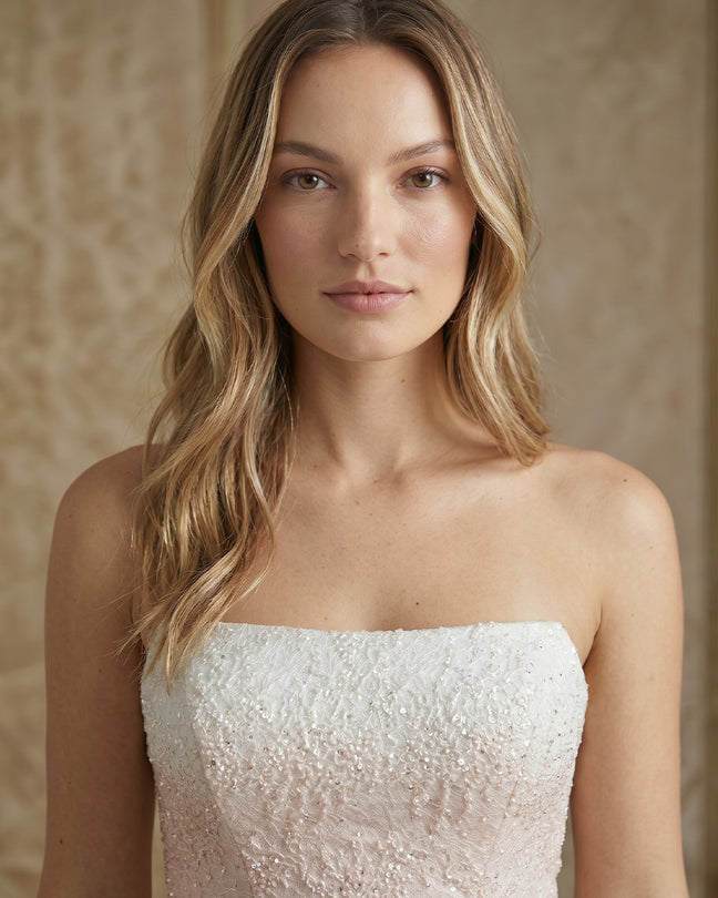 Rafelli Strapless Ombré Lace Midi Dress