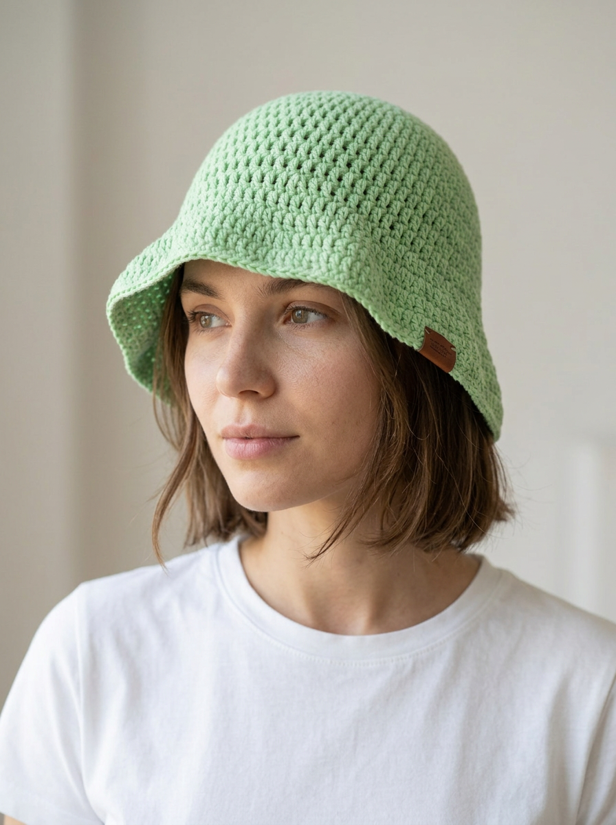 Route Raiment Light Green Crochet Bucket Hat - Medium