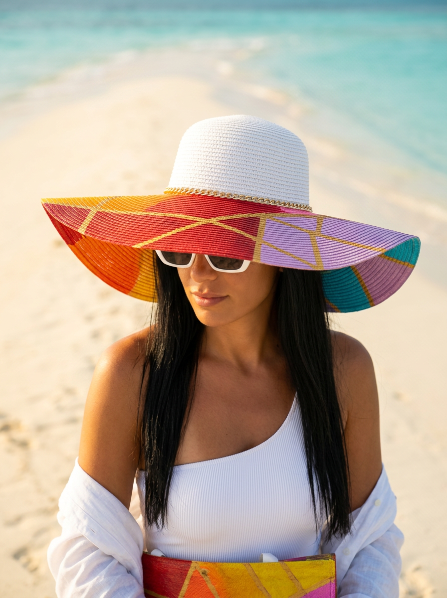 Handi Made Handpainted Multicolor Beach Set – Bag & Hat
