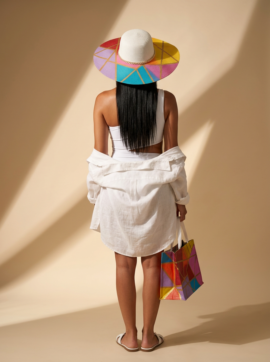 Handi Made Handpainted Multicolor Beach Set – Bag & Hat