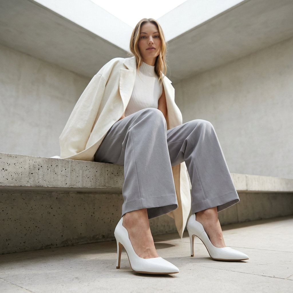 KOAN Onde Piane White Curved-Topline Stiletto Pump