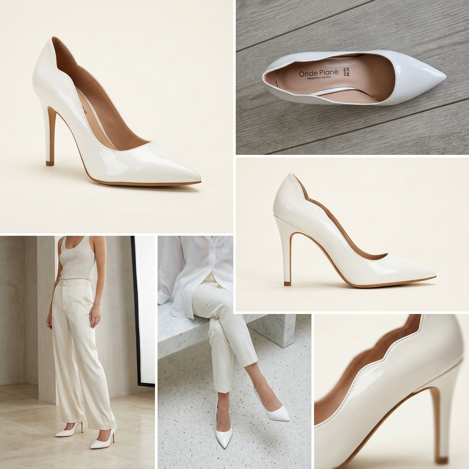 KOAN Onde Piane White Curved-Topline Stiletto Pump