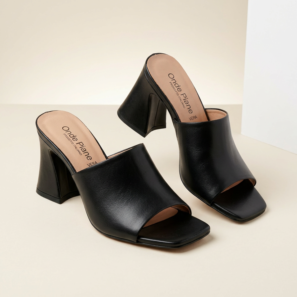 KOAN Onde Piane Black Sculpt Statement Heel Mule