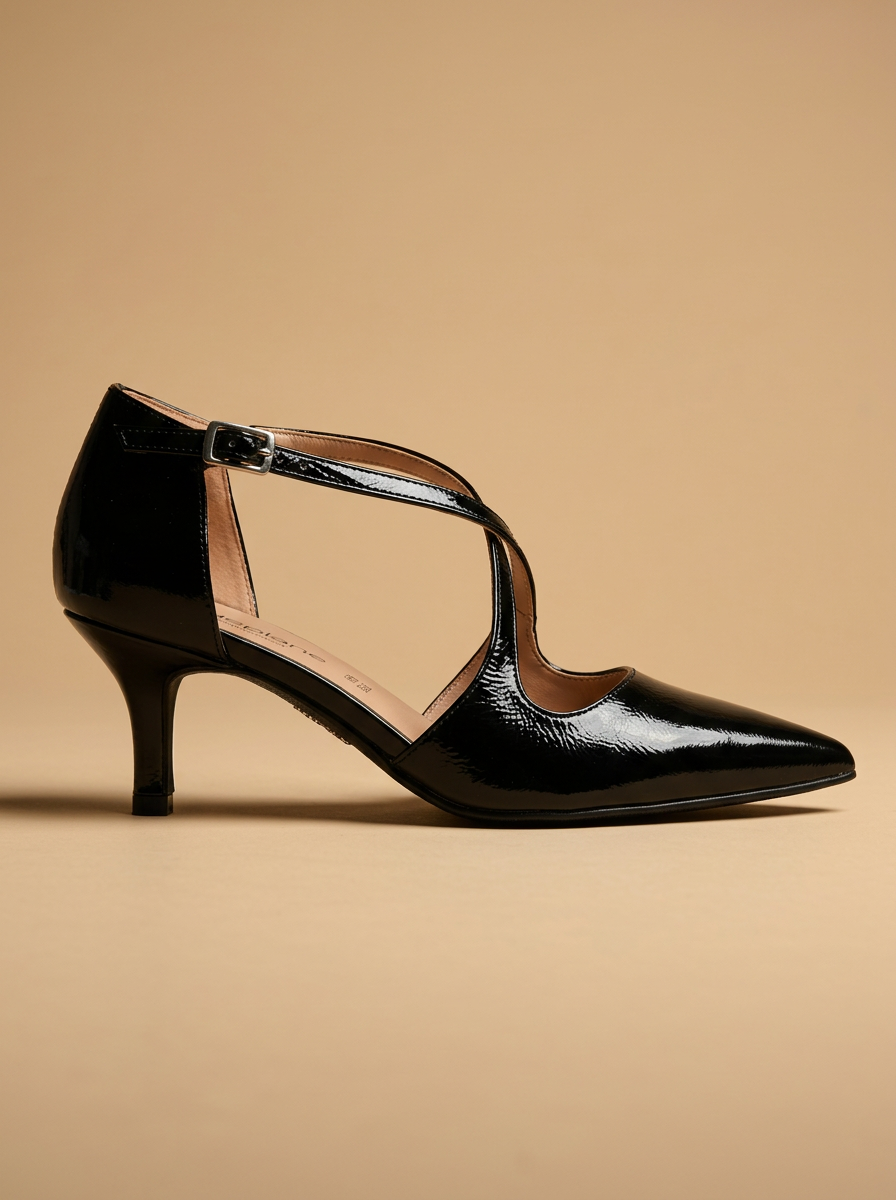 KOAN Onde Piane Black Gloss Cross-Strap Pump