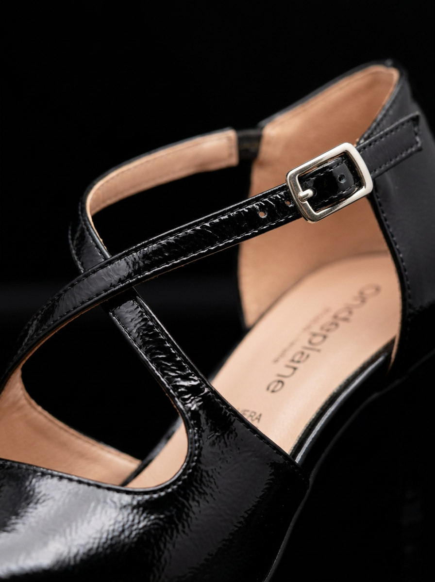 KOAN Onde Piane Black Gloss Cross-Strap Pump