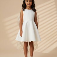 Girls Organza/tule Bow Dress White