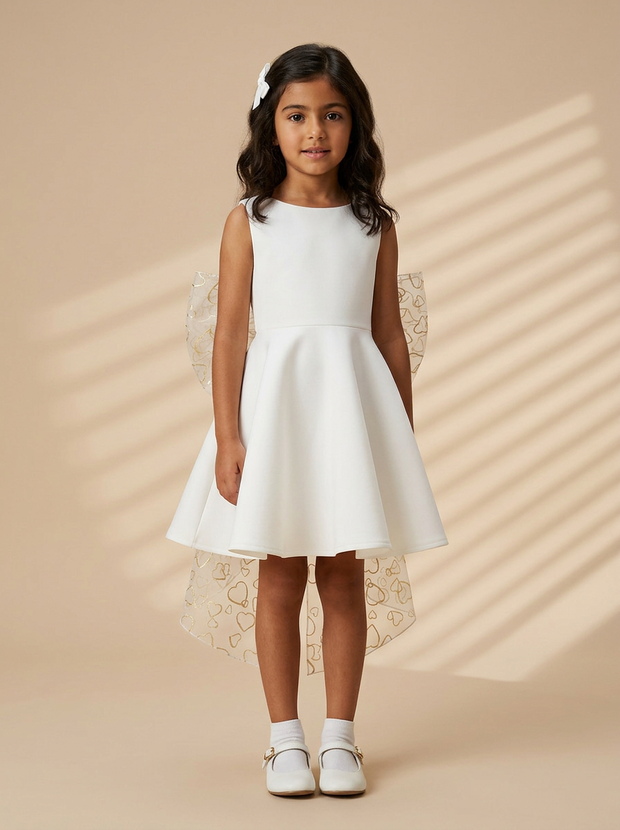 Girls Organza/tule Bow Dress White