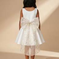 Girls Organza/tule Bow Dress White